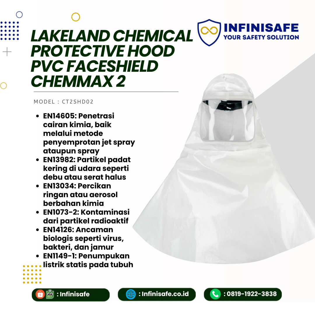 Beli Lakeland Chemical Protective Hood PVC Faceshield ChemMax 2 CT2SHD02. Pelindung kepala & wajah anti bahaya kimia. Hubungi Infinisafe!