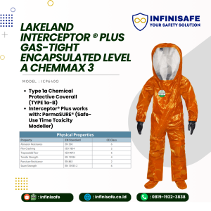 Beli Lakeland Interceptor Plus Gas-Tight Level A ICP6400 original. Baju pelindung kimia kedap gas Type 1a. Hubungi Infinisafe!