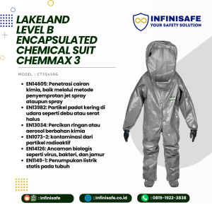 Beli Lakeland Level B Encapsulated Chemical Suit ChemMax 3 CT3S450G original. Pakaian pelindung kimia berstandar Eropa. Hubungi Infinisafe!